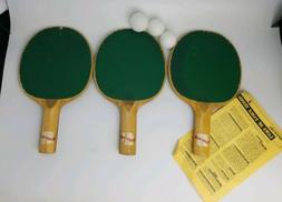3 Vintage Master Crafted Ping Pong Paddles Table Tennis Rack