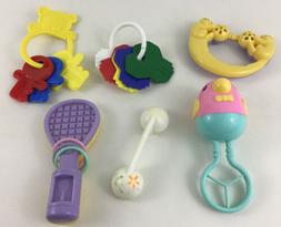 Vintage Lot Baby Toy  6pc Tennis Racket Rattle Key Sets Tele